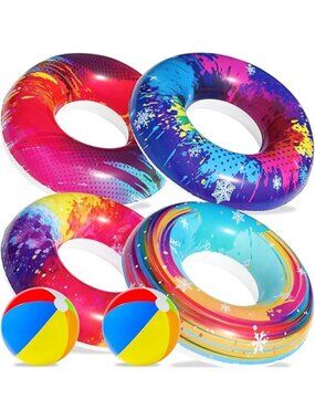Inflatable Pool Floats 6 Pack Swim Rings Beach Balls Kids Adults Summer Toys